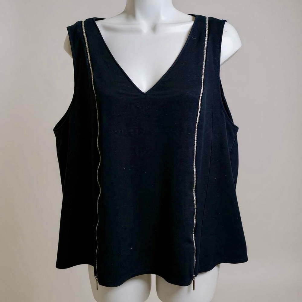 Lane Bryant Black V-Neck Tank with Zipper Detail SZ 14/16
